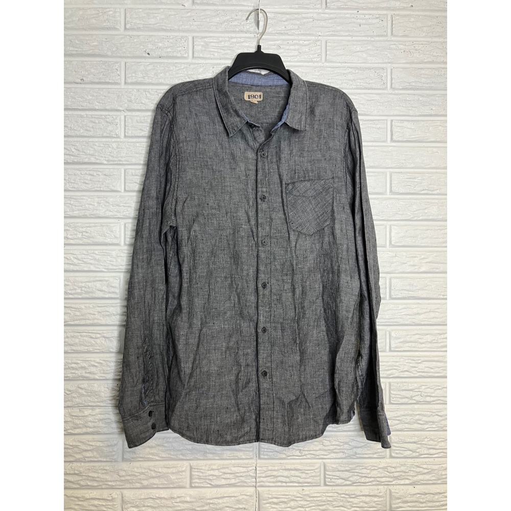1901‎ 100% linen button down shirt black men's size XL casual natural fibers